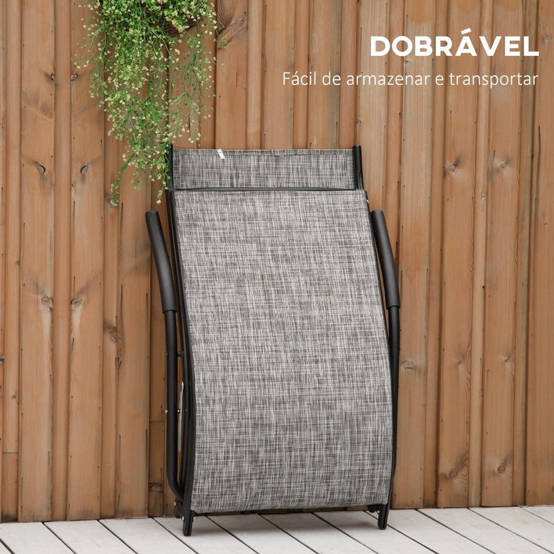 Espreguiçadeira de Jardim com Apoio para os Braços Apoio para os Pés Encosto Respirável e Estrutura de Metal Ergonómico para Terraço Praia Acampamento 170x62x68cm Cinza