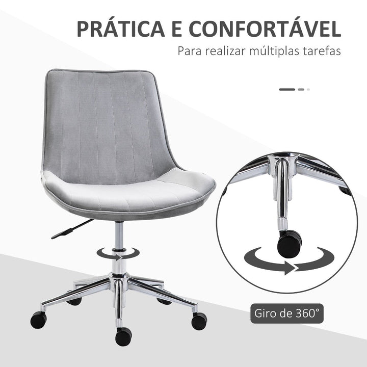 Cadeira de Escritório Giratória Cadeira de Escritório Ergonómica com Altura Ajustável Encosto Estofado em Pelúcia Suave e Rodas Carga 120kg 52,5x60x82-91cm Cinza
