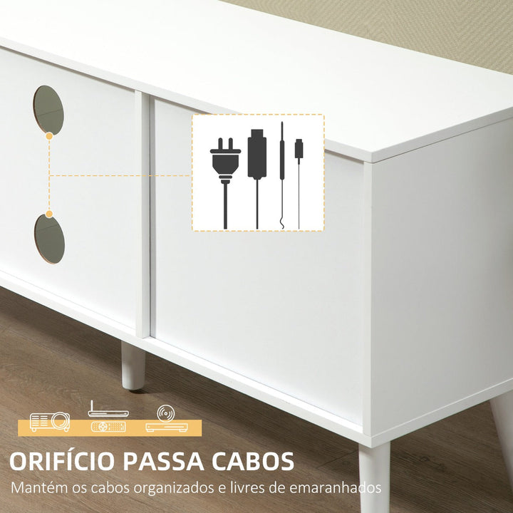 Móvel de TV para Televisores de até 50 Polegadas Móvel de Sala de Estar Moderno com 2 Gavetas de Tecido 2 Prateleiras Abertas e Orifício Passa Cabos 110x29x46,5cm Branco e Cinza
