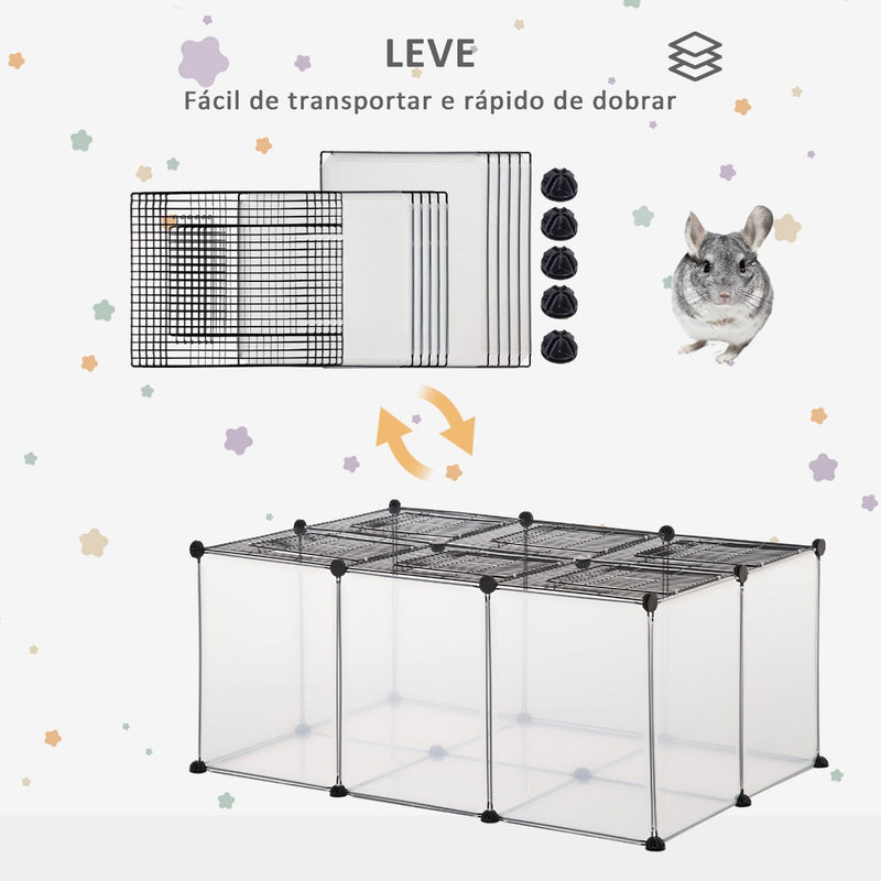 Parque para Animais de Estimação Gaiola para Coelhos Porquinho da India Chinchila Modular Interior e Exterior 105x70x45cm Preto