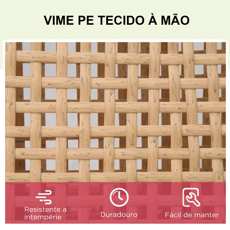 Espreguiçadeira de Vime de Jardim Chaise Longue com Encosto Ajustável em 3 Posições Almofada Acolchoada e 2 Rodas para Terraço Exterior Aço 65x200x31cm Natural e Bege