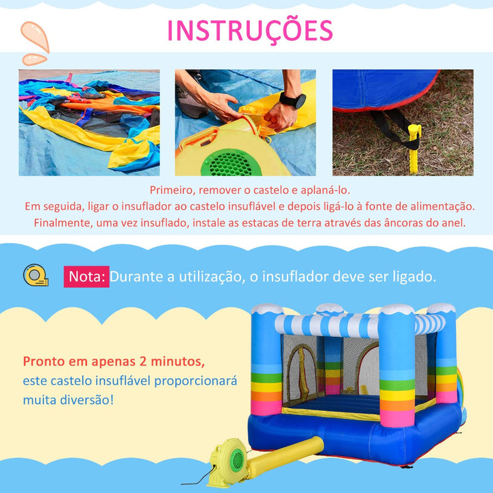 Castelo Inflável com Trampolim e Piscina para Crianças acima de 3 Anos Inclui Inflador e Bolsa de Transporte para Interior Exterior 280x170x155cm Multicor
