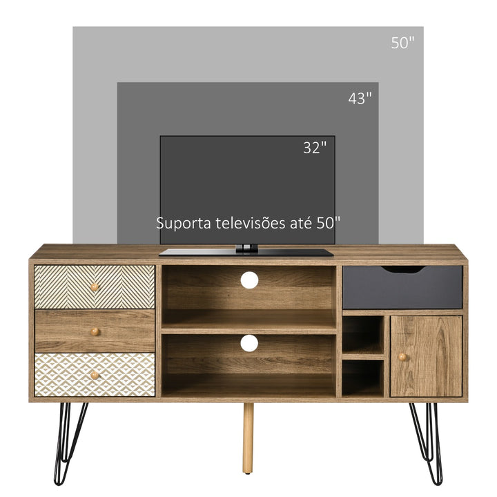 Móvel de TV com Prateleira de Armazenamento 4 Gavetas e Pés de Metal Móvel de TV para Televisores de até 50 Polegadas para Escritório 120x39x64cm Marrom