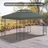 Cobertura de Substituição 4x3m para Pérgola de Jardim 2 Níveis Respirável com 10 Orifícios de Drenagem Cobertura de Substituição de Pérgola Exterior Cinza