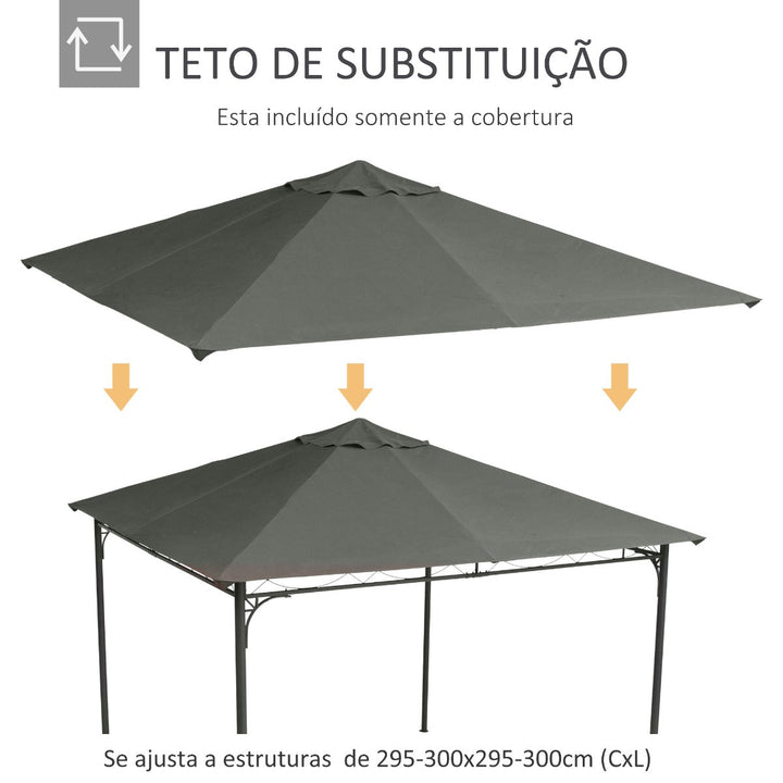 Cobertura de Substituição de 3x3m para Pérgola de Jardim com 8 Orifícios de Drenagem e Ventilação Cinza