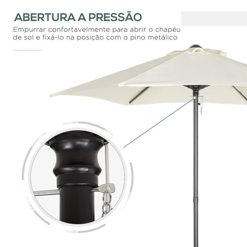 Chapéu de Sol de Jardim Ø2x2 m Chapéu de Sol com Mastro de Alumínio Manivela Teto com Ventilação Suporte de Fixação e Desmontável para Terraço Pátio Exterior Bege