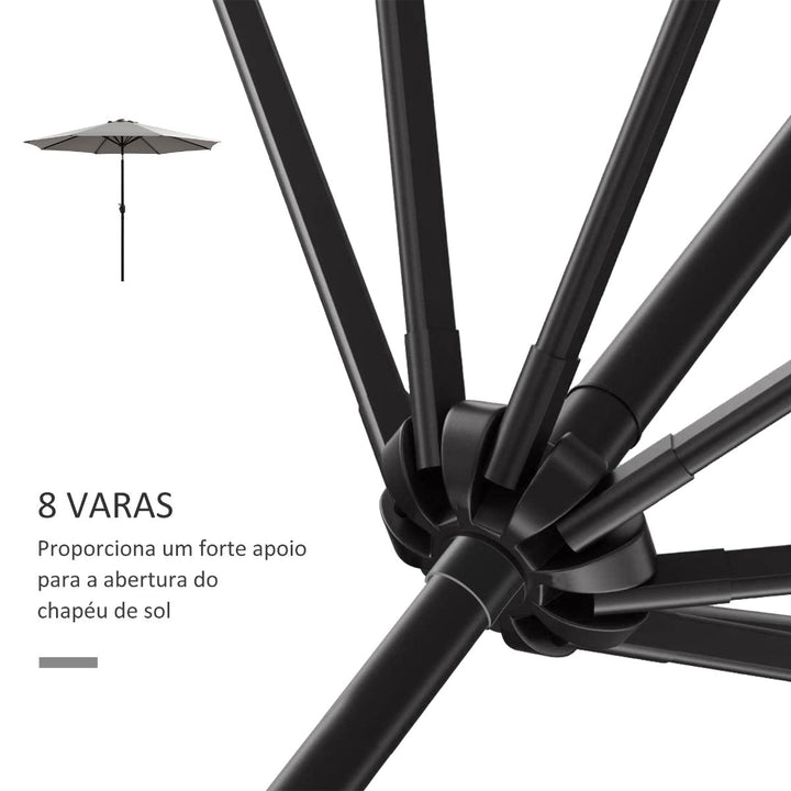 Chapéu de Sol de Jardim Ø300x250 cm com Manivela Chapéu de Sol Exterior com Mecanismo de Inclinação e Mastro Desmontável de Metal para Terraço Piscina Pátio Cinza