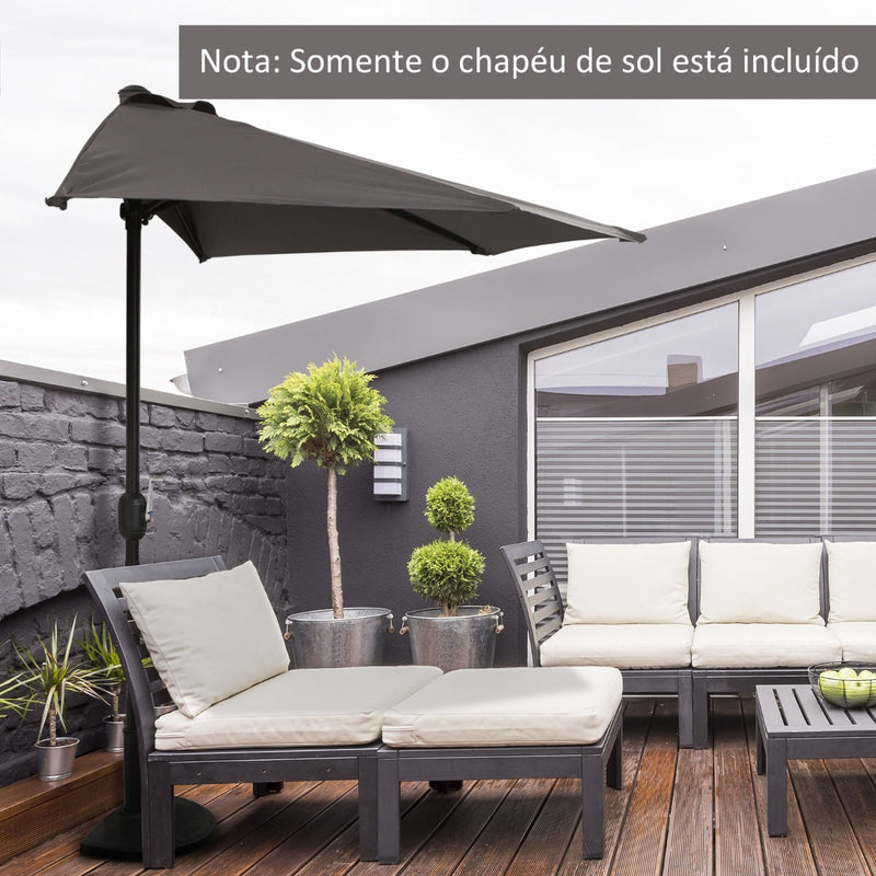 Chapéu de Sol Semicircular 269x138x236cm Chapéu de Sol à Manivela para Jardim Terraço Pátio Piscina Cinza