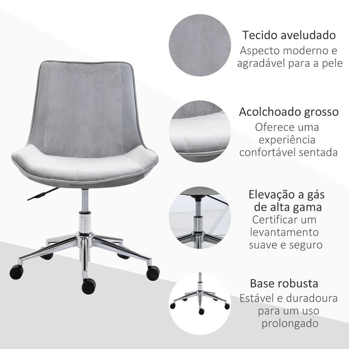 Cadeira de Escritório Giratória Cadeira de Escritório Ergonómica com Altura Ajustável Encosto Estofado em Pelúcia Suave e Rodas Carga 120kg 52,5x60x82-91cm Cinza
