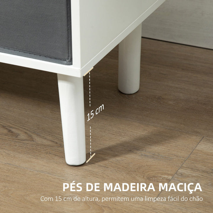 Móvel de TV para Televisores de até 50 Polegadas Móvel de Sala de Estar Moderno com 2 Gavetas de Tecido 2 Prateleiras Abertas e Orifício Passa Cabos 110x29x46,5cm Branco e Cinza