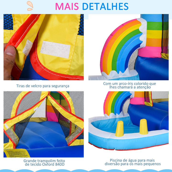 Castelo Inflável com Trampolim e Piscina para Crianças acima de 3 Anos Inclui Inflador e Bolsa de Transporte para Interior Exterior 280x170x155cm Multicor