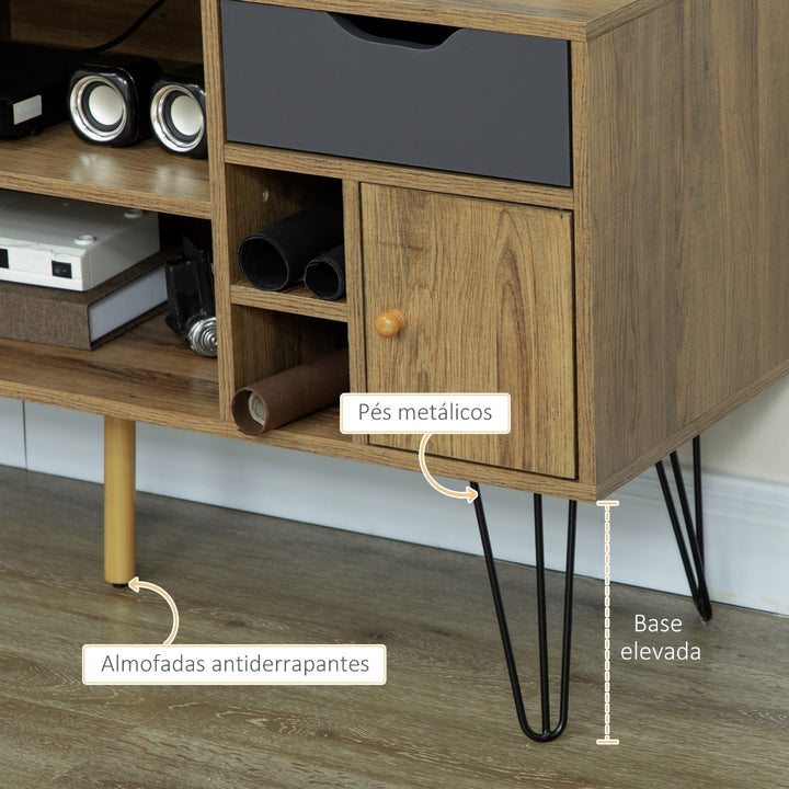 Móvel de TV com Prateleira de Armazenamento 4 Gavetas e Pés de Metal Móvel de TV para Televisores de até 50 Polegadas para Escritório 120x39x64cm Marrom