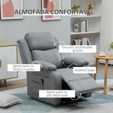 Poltrona Relax Levanta Pessoas com Controle Remoto Reclinação Elétrica de 160° Apoio para os Pés Encosto Estofado em PU e Bolsos Laterais 76x90x105cm Cinza