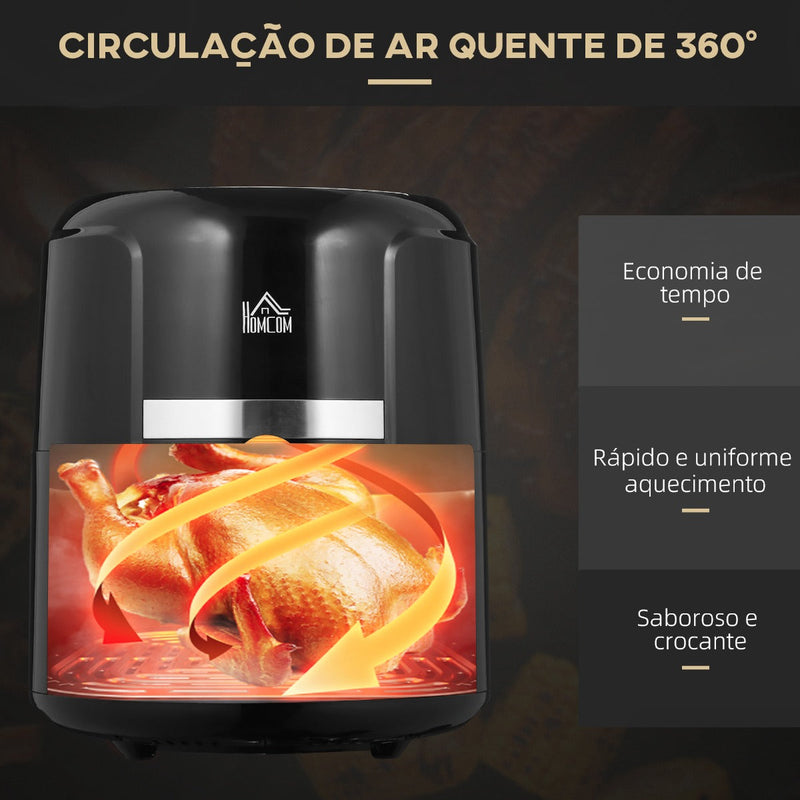 Fritadeira sem Óleo 4L Fritadeira de Ar Quente 1300W com 12 Programas Tela LED Tátil Temperatura Ajustável Temporizador e Cesta Antiaderente 34,2x25,6x31,8cm Preto