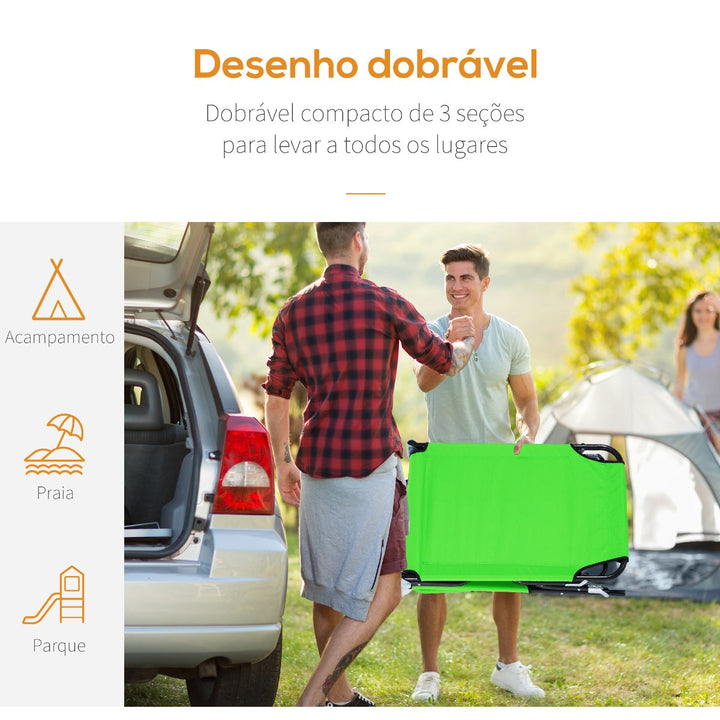 Espreguiçadeira Dobrável com Encosto Ajustável em 4 Posições Espreguiçadeira de Jardim com Almofada Estrutura de Aço Tecido Oxford para Acampamento Praia Terraço 190x56x28cm Verde