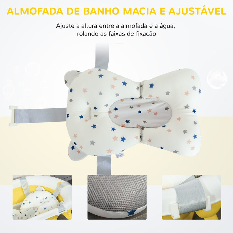 Banheira para Bebé Recém Nascido até 3 Anos Dobrável 30 Litros com Tampa Termossensível e Almofada Confortável Almofadas Antiderrapantes 81,5x50,5x23,5cm Amarelo e Branco