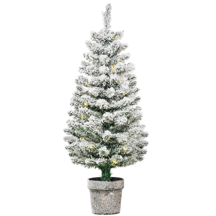 Árvore de Natal Pequena Artificial Ø40x90cm com Luzes LED 116 Ramas Vaso Desmontável e Suporte de Metal Decoração de Natal para Interior Verde e Branco