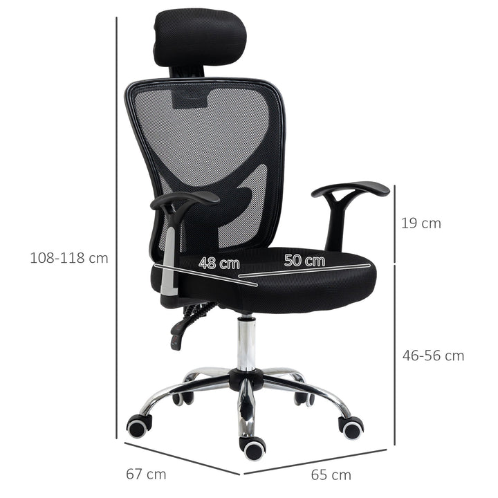 Cadeira de Escritório Ergonômica Cadeira de Escritório Giratória com Altura Ajustável Função Reclinável Apoio para a Cabeça e Suporte Lombar 65x67x108-118cm Preto