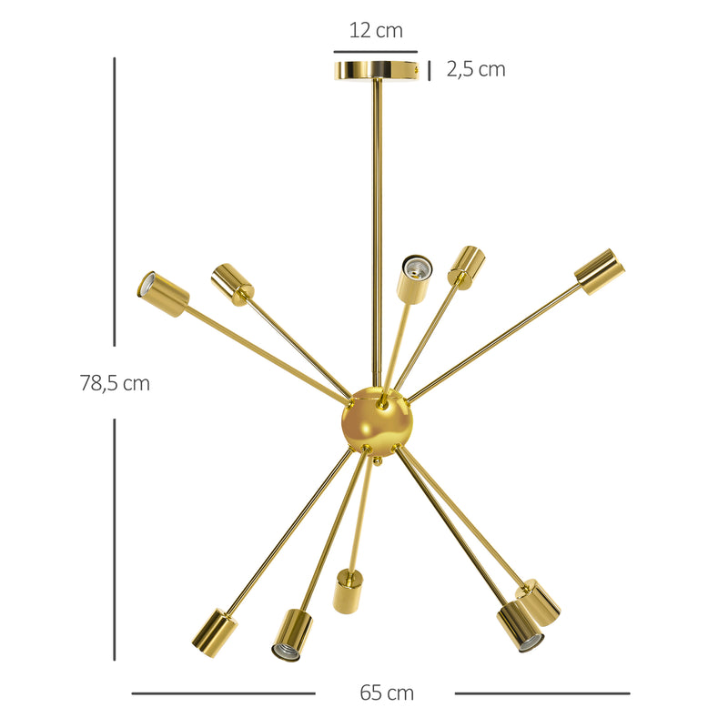 Candeeiro Suspenso Elegante Candeeiro de Teto de Metal Suporte para Lâmpada E27 Máx. 25W para Sala de Estar Sala de Jantar Dormitório 65x65x78,5cm Dourado