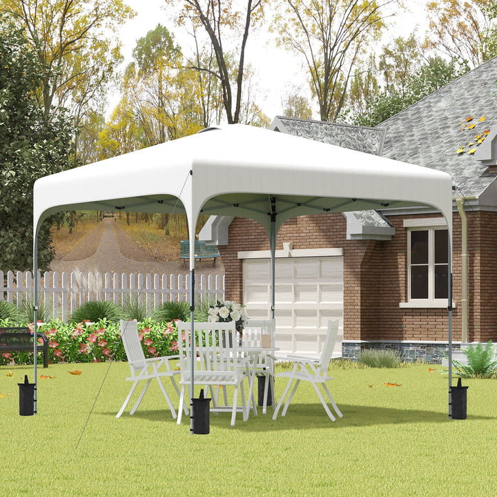 Tenda Dobrável 2,5x2,5x2,68cm Tenda de Jardim com Proteção UV 50+ Altura Ajustável com 4 Bolsas de Areia e Bolsa de Transporte para Acampamento Festas Pátio Branco