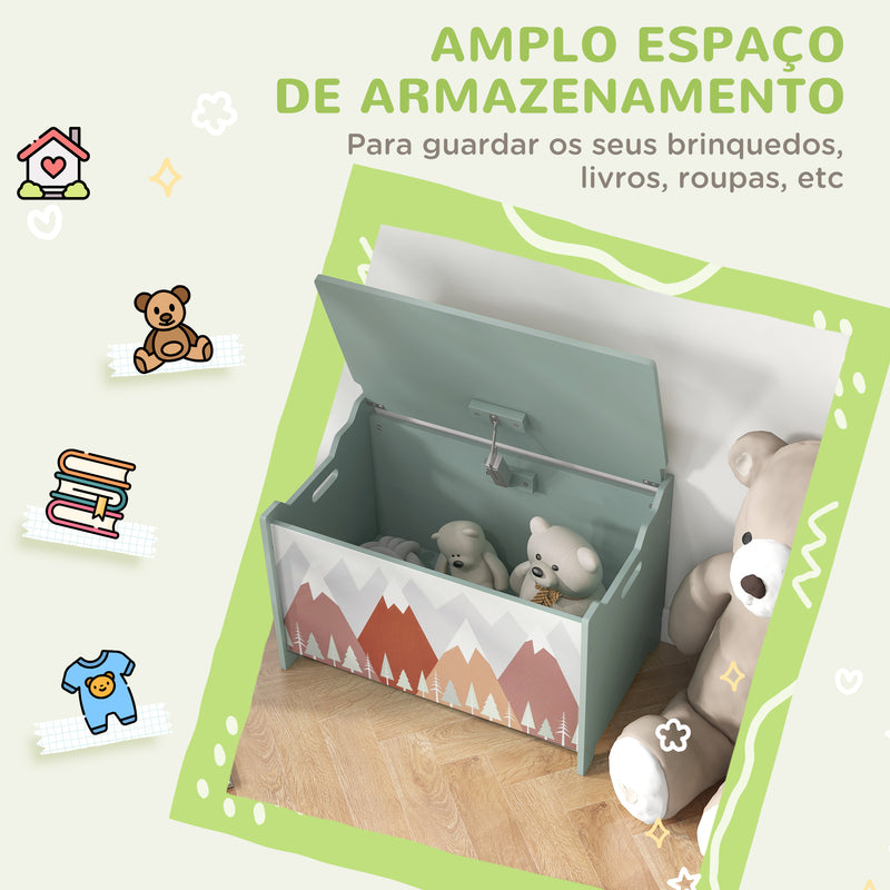 Baú de Brinquedos Organizador de Brinquedos para Crianças de 3 a 8 Anos com Estampado em Animais Carga 20 kg para Livros Roupas Dormitório Sala de Estar 60x37x39 cm Verde