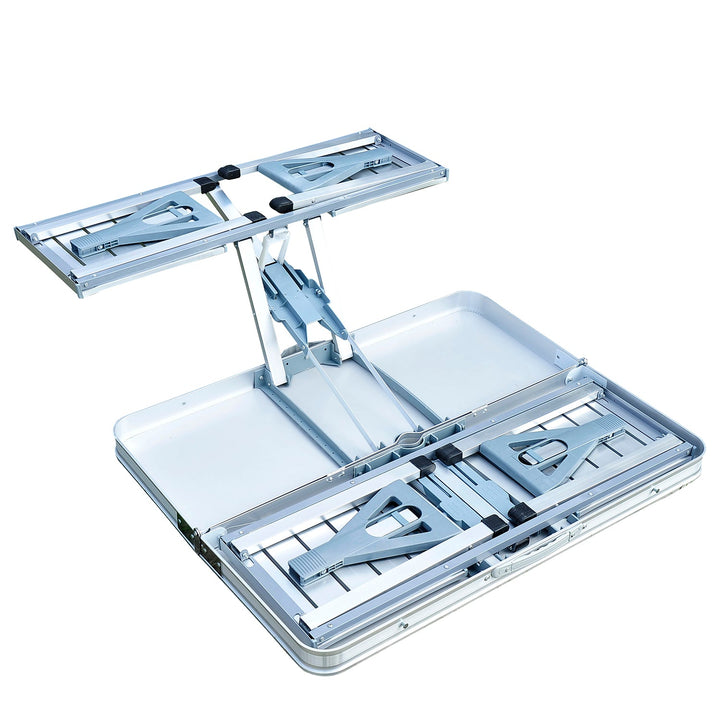 Mesa de piquenique dobrável com 4 lugares e furo para guarda-sol para Camping - Alumínio - 85,5x67,5x66,5 cm