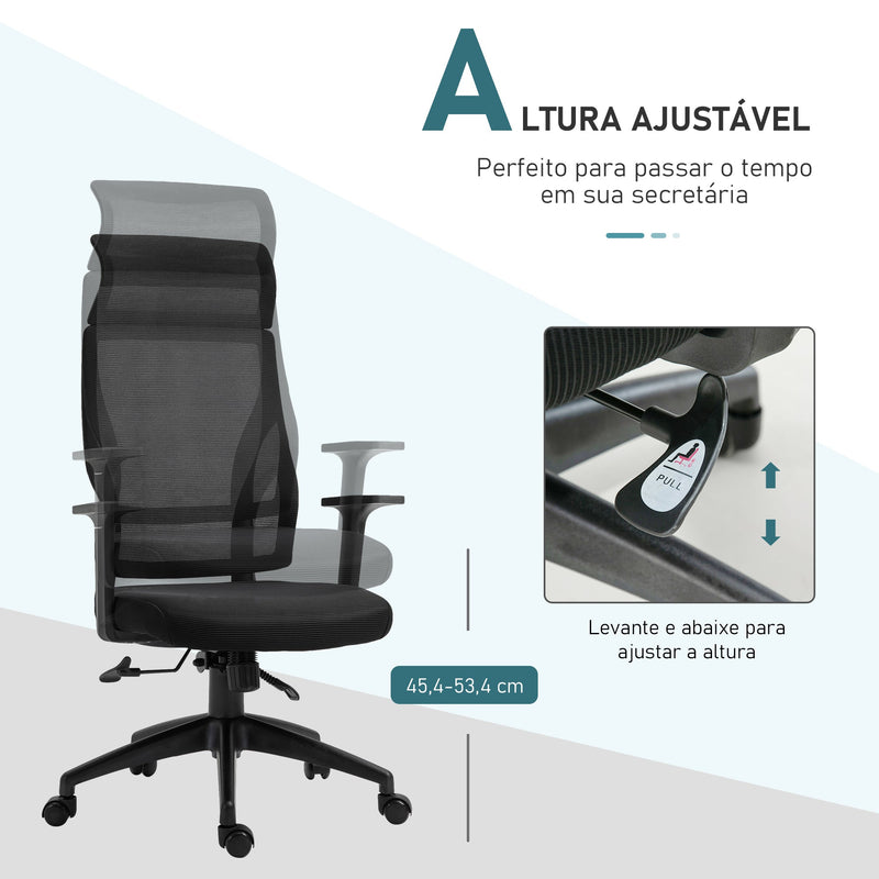 Cadeira ergonômica giratória altura ajustável e reclinável até 120º 64x61x120,9-128,9 cm Preto