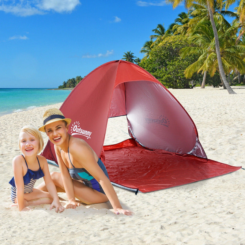 Tenda Pop-up Instantâneo e Portátil com Janelas Protetoras para Piquenique Praia e Camping com Proteção UV Vermelho