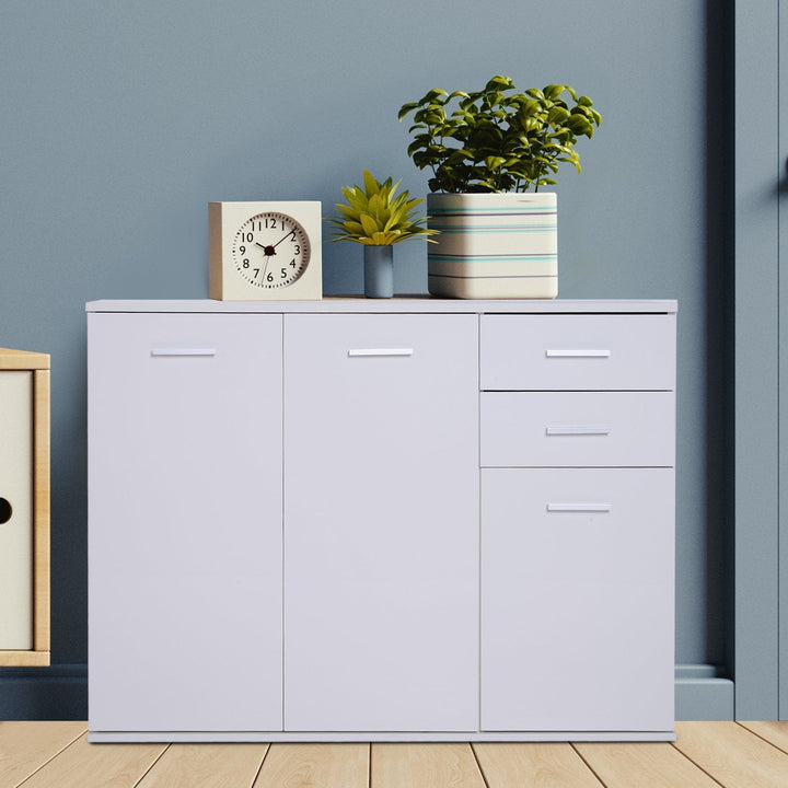 Armário Aparador amplo espaço de Armazenamento para sala de jantar com portas e gavetas 106x35x76cm Branco