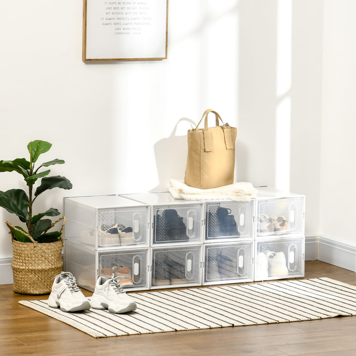 Armário Modular de Plástico Sapateira Modular com 8 Cubos Portas Magnéticas Organizador de Sapatos para Entrada Corredor Dormitório 25x35x19cm Transparente