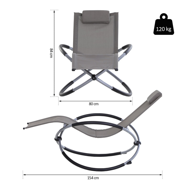 Espreguiçadeira de balanço de jardim com apoio de cabeça removível ergonômica dobrável Tecido Texteline para pátios Piscina 154x80x84cm cinza