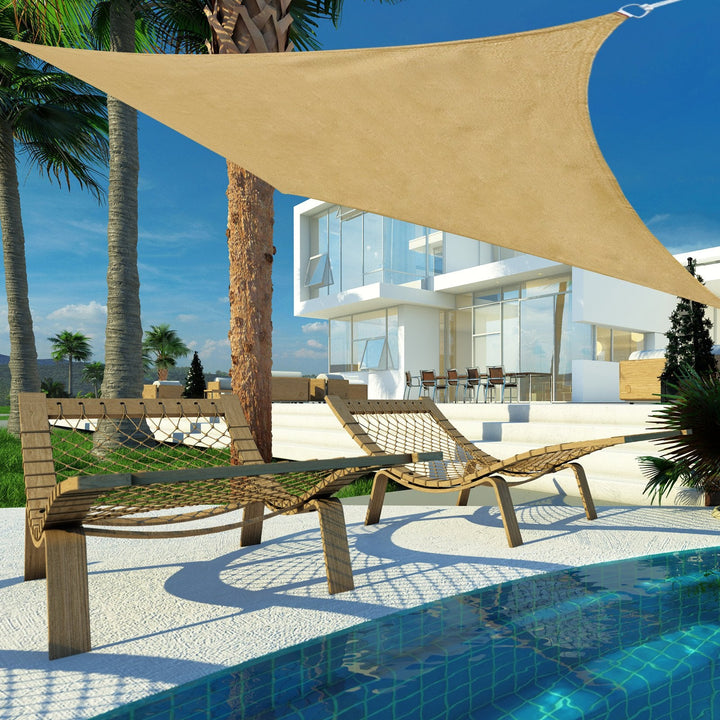 Toldo Vela quadrado 4x6m proteção UV Poliéster resistente a água para Patio Terraço Jardím cor areia