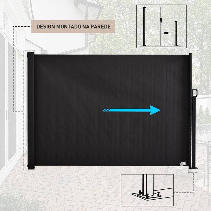 Toldo Lateral Retrátil para Terraço de Jardim ou Pátio Poliéster 350x180cm Cinza Escuro