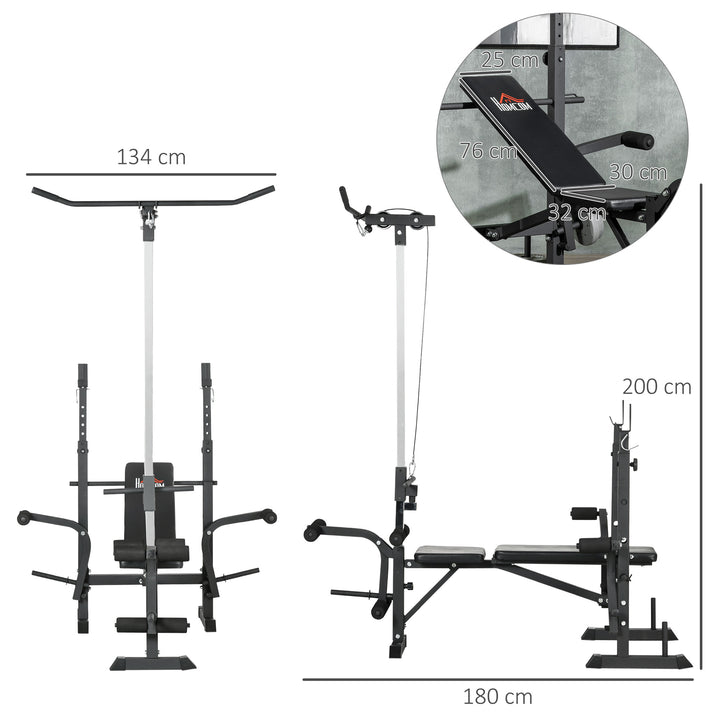Banco de Pesos Multi Funcional Banco de Musculação Ajustável em 6 Posições para Treinamento de Corpo Inteiro em Ginásio Casa Carga Máxima 150kg 180x134x200cm Prata e Preto