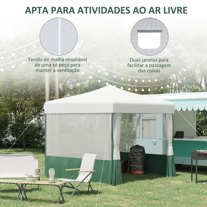 Tenda Dobrável 2,7x2,7cm Tenda de Jardim com Proteção UV30 Altura Ajustável em 3 Níveis 2 Janelas e Bolsa de Transporte para Pátio Varanda Branco e Verde