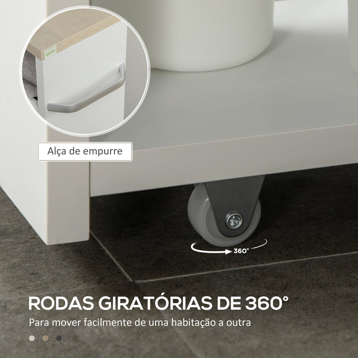 Estante de Armazenamento para Casa de Banho de 3 Níveis Estante Estreita com Alça Lateral Estante com Rodas para Cozinha Sala de Estar Estilo Moderno 48x15x80cm Branco