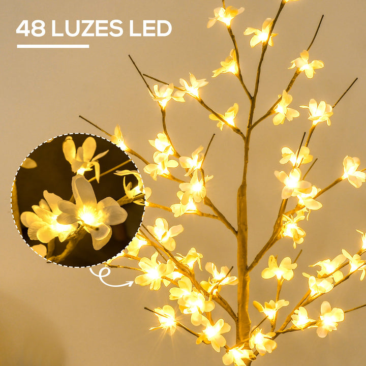 Árvore Cerejeira Altura 120 com 48 Luzes LED IP44 em Branco Quente Ramos Flexíveis e Base de Candeeiro Árvore de Decoração de Natal para Interiores 18x18x120cm Cáqui