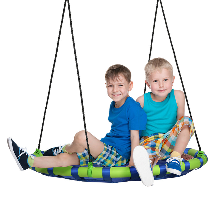 Baloiço Infantil Ninho com Altura Ajustável Baloiço Redondo para Crianças de 3-8 Anos Carga Máxima 150 kg para Exterior Ø100x120-180 cm Azul
