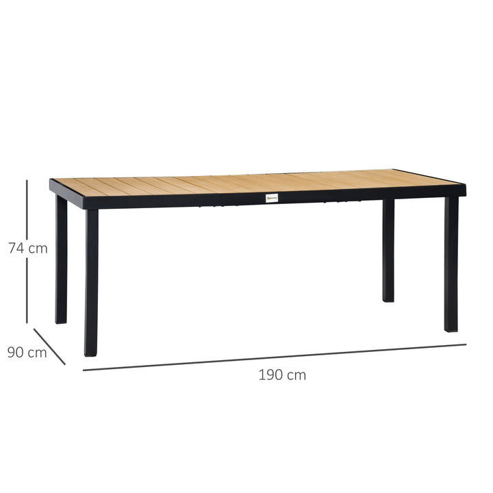 Mesa de Jardim Retangular Mesa de Exterior para 8 Pessoas com Bancada de Ripas e Estrutura de Alumínio para Terraço Balcão 190x90x74cm Natural e Preto