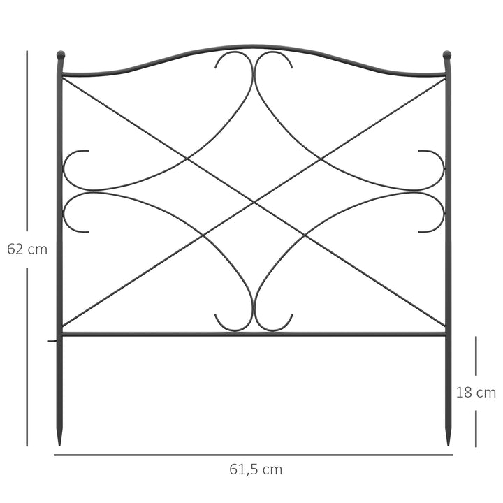 Cercas Decorativas para Jardim com 5 Painéis 305x62 cm Cerca de Privacidade de Metal com Estacas Preto