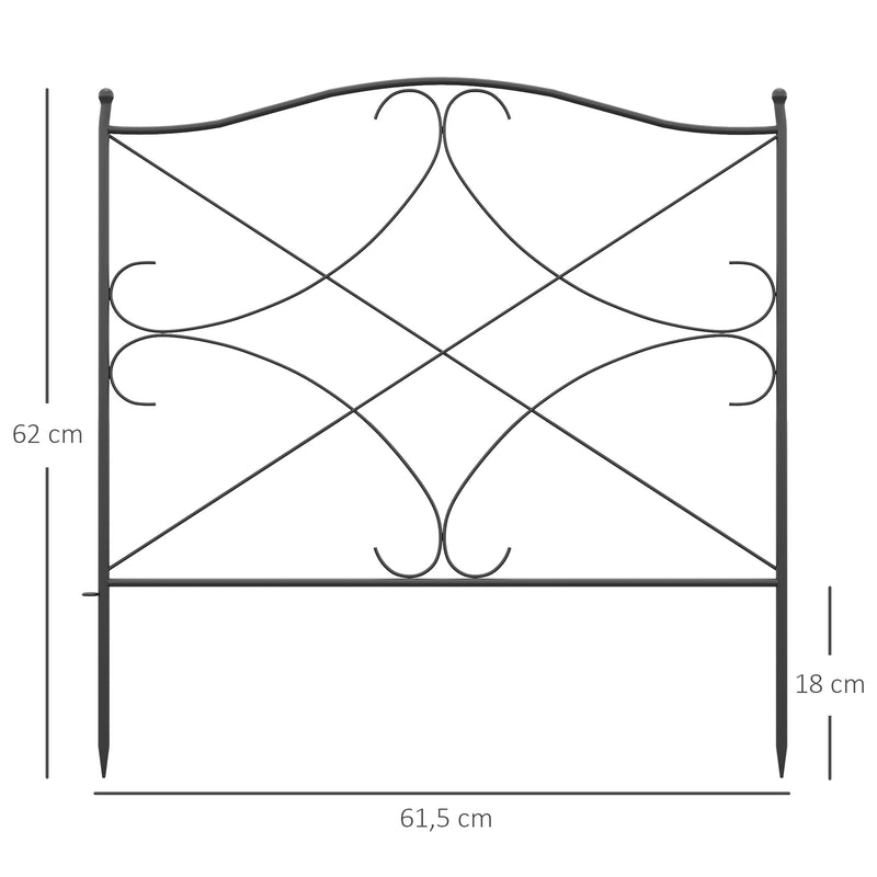 Cercas Decorativas para Jardim com 5 Painéis 305x62 cm Cerca de Privacidade de Metal com Estacas Preto