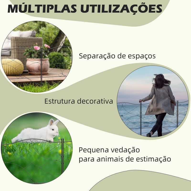 Cercas Decorativas para Jardim com 5 Painéis 305x62 cm Cerca de Privacidade de Metal com Estacas Preto