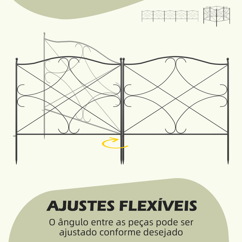 Cercas Decorativas para Jardim com 5 Painéis 305x62 cm Cerca de Privacidade de Metal com Estacas Preto