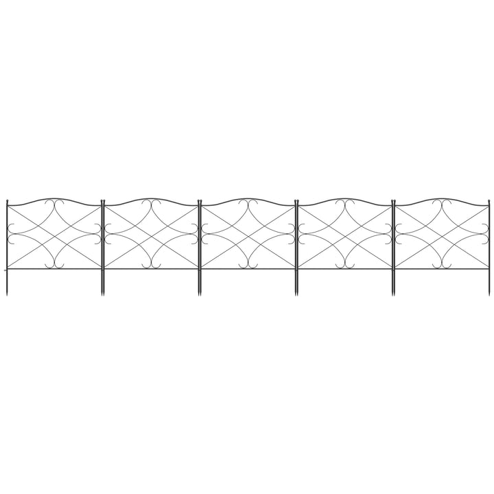 Cercas Decorativas para Jardim com 5 Painéis 305x62 cm Cerca de Privacidade de Metal com Estacas Preto