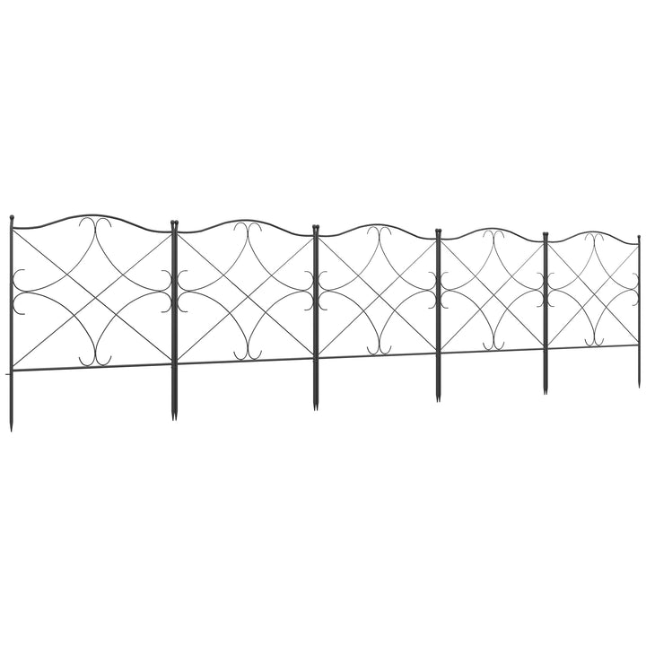 Cercas Decorativas para Jardim com 5 Painéis 305x62 cm Cerca de Privacidade de Metal com Estacas Preto