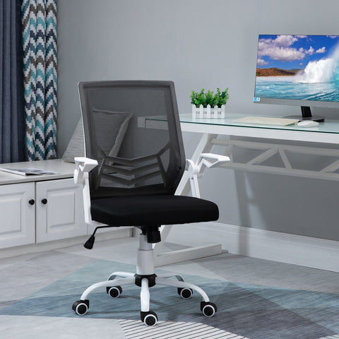 Cadeira de Escritório Ergonômica Giratória com Altura Ajustável Apoio para os Braços Dobrável Suporte Lombar e Encosto Transpirável 62,5x55x94-104cm Preto