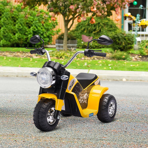 Motocicleta Elétrica Infantil com 3 Rodas Triciclo a Bateria 6V para Crianças de 18-36 Meses com Farol Buzina 72x57x56cm Amarelo