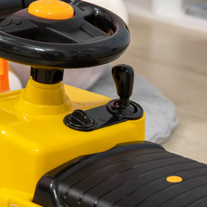 Carro Andador para Crianças acima de 3 Anos Empilhadeira Elevatória de Brinquedo com Forquilha Móvel Buzina e Assento com Armazenamento Oculto Carga Máxima 30kg 86x27,5x47,5cm Amarelo
