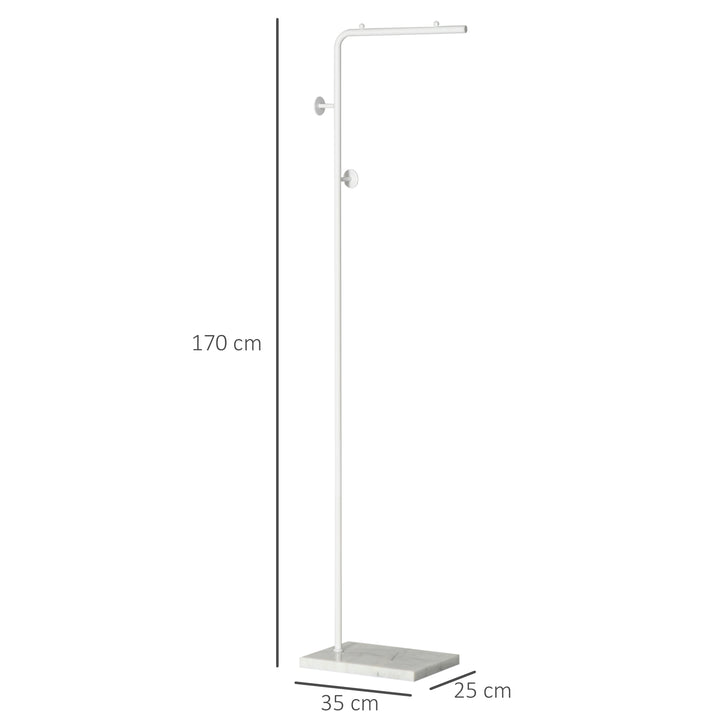 Cabide de Pé Elegante Cabide de Pé para Abrigos com 2 Ganchos Redondos Suspensos e Base de Mármore para Dormitório Corredor Entrada 35x25x170cm Branco