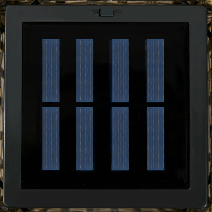 Candeeiro de Jardim de Vime Sintético Candeeiro Solar de Exterior com Luzes LED Ligar/Desligar Automático para Varanda Pátio 15,5x15,5x69cm Marrom Areia
